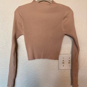 SHEIN Tan Ribbed Long Sleeve Crop Bodysuit